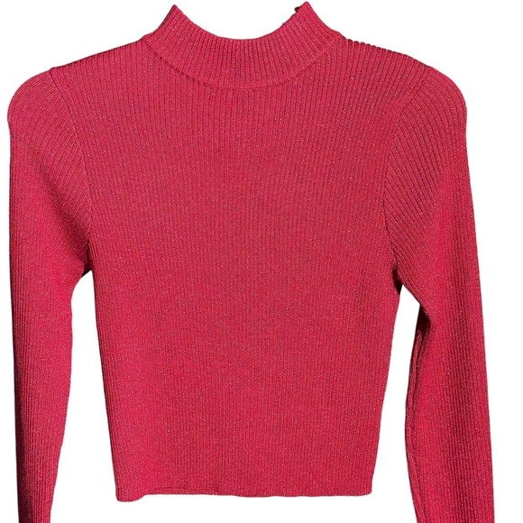Red Mock Neck Shimmer Sweater NWT Junior Girls Medium Knit Soft Metallic - Picture 1 of 9